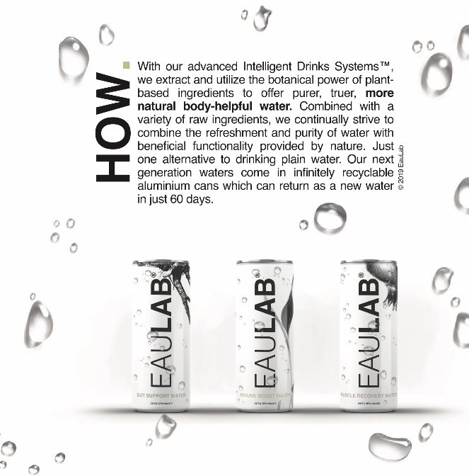 eaulab's tweet photo. Day 4 at #IFE19 When asked what we offer, it boils down to five simple words: more natural body-helpful water. So stop by Stand N2514 at @ife_event here in London to find out more. •
•
•
#EauLab #NextGenerationWater #BodyHelpfulWater  #PlantBased #IntelligentDrinksSystems https://t.co/ngeABZoLmr