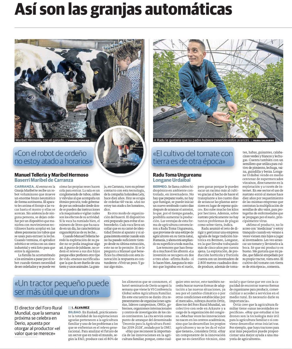WorldRuralForum's tweet photo. .@elcorreo_com publicaba ayer un reportaje sobre el uso de tecnologías en la agricultura y la ganadería y lo ilustraba a través de 4 explotaciones vizcaínas .
#AgriculturaFamiliar
#VIConferenciaFRM
#FamilyFarmingDecade
#NosVemosEnBilbao https://t.co/2viYXKMI7d