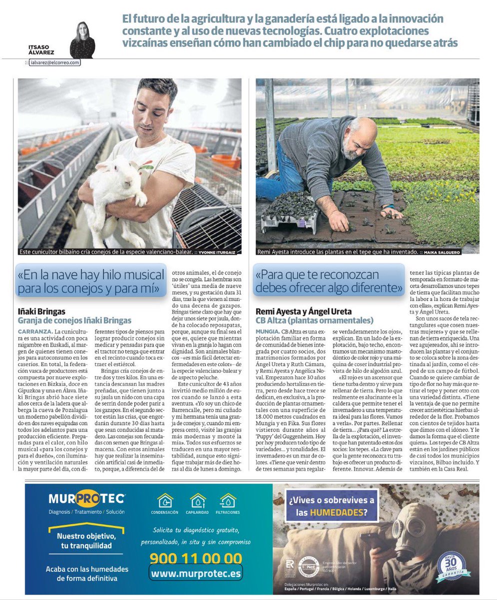 WorldRuralForum's tweet photo. .@elcorreo_com publicaba ayer un reportaje sobre el uso de tecnologías en la agricultura y la ganadería y lo ilustraba a través de 4 explotaciones vizcaínas .
#AgriculturaFamiliar
#VIConferenciaFRM
#FamilyFarmingDecade
#NosVemosEnBilbao https://t.co/2viYXKMI7d