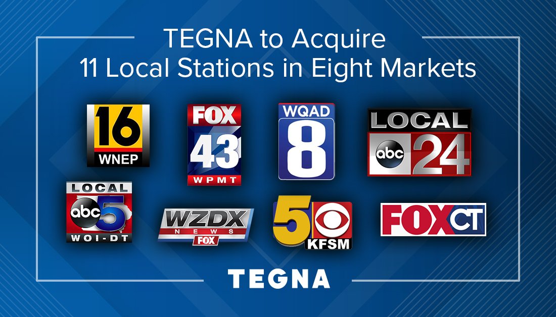 .<a href="/TEGNA/">TEGNA</a> to acquire 11 stations in eight markets including eight Big Four affiliates. bit.ly/2TMMggN
