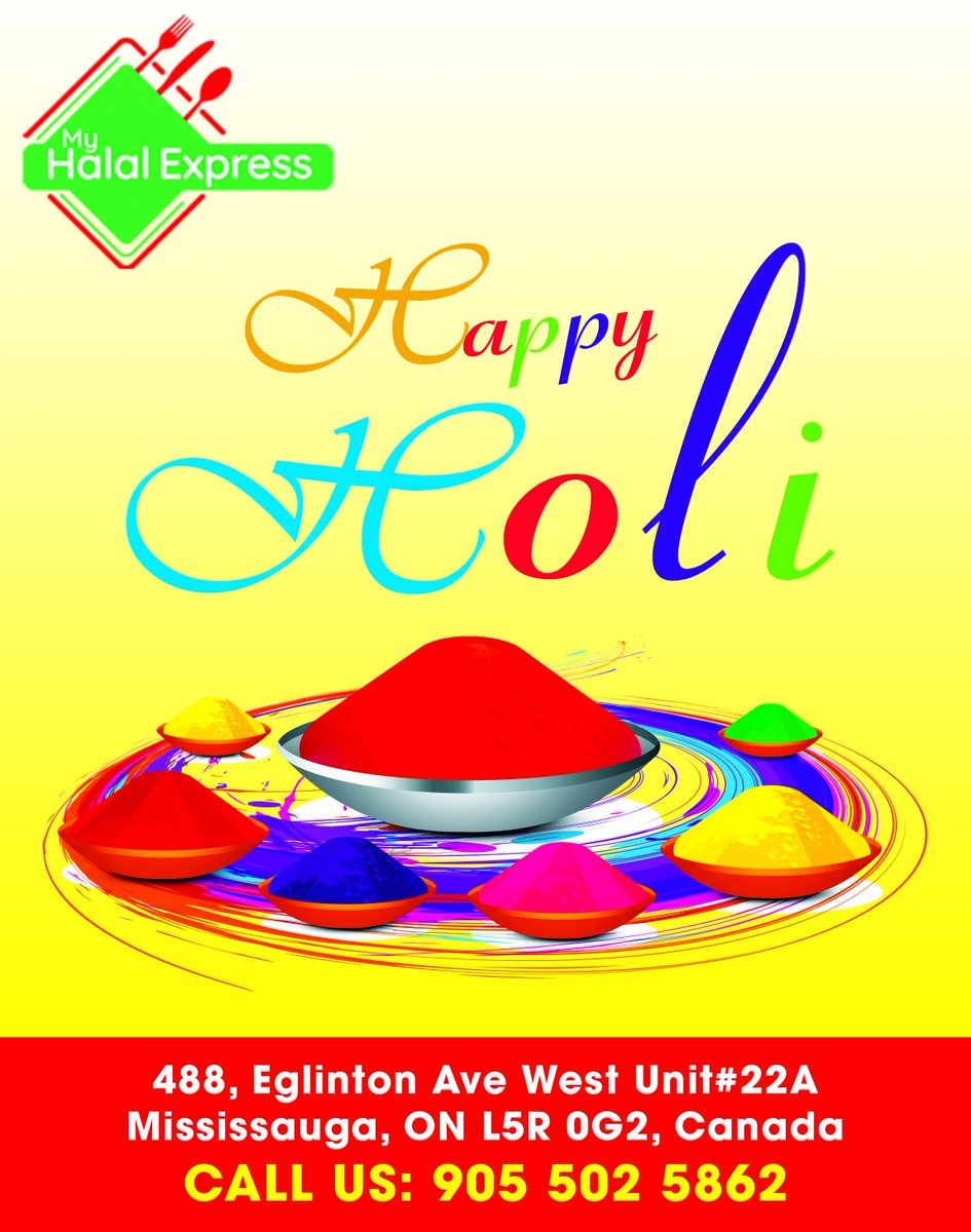 myhalalexpress's tweet photo. Bright colors, water balloons, lavish gujiyas and melodious songs are the ingredients of perfect Holi. Wish you a very happy and wonderful Holi.
My Halal Express wishes you all a very Happy Holi.
#HappyHoli2019 #Food #Canada #Mississauga https://t.co/ASnhTJdTv5