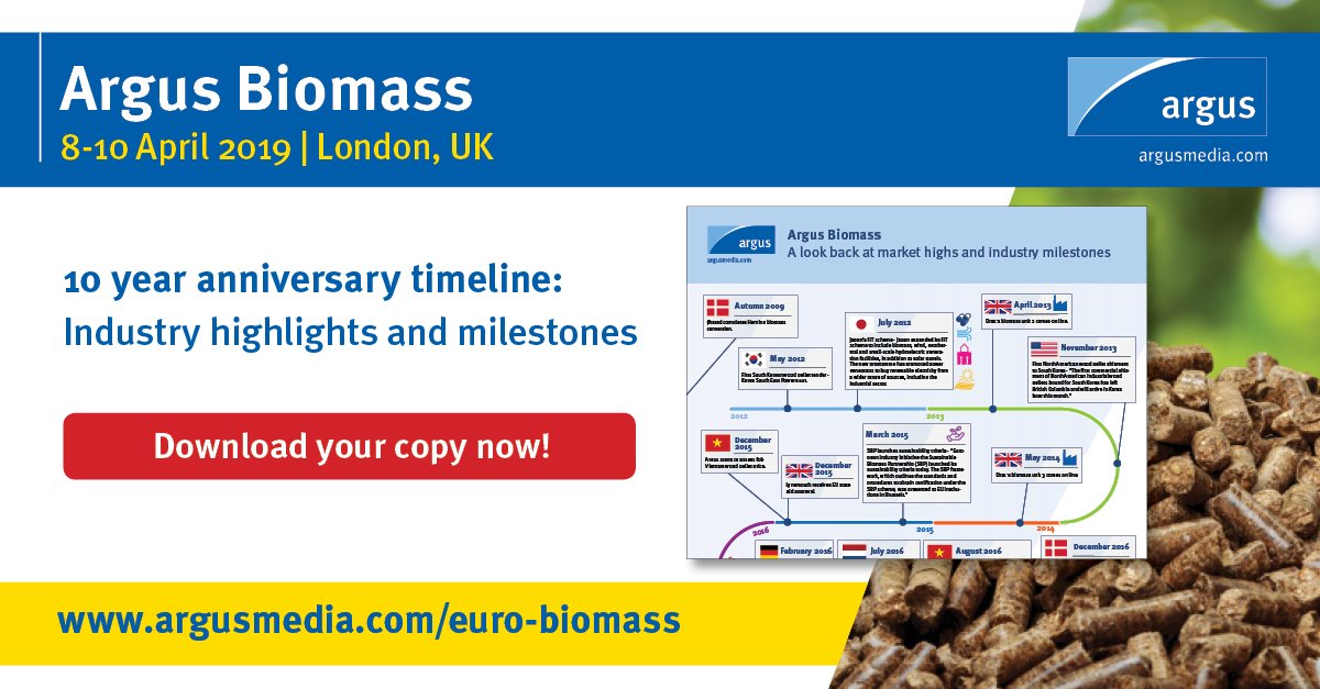 ArgusMedia's tweet photo. Argus Biomass looks back at industry highlights and milestones over the past 10 years - what will shape the future? Request your copy https://t.co/uCS3sYZJPR #ArgusBiomass #biomass #woodpellets #globalbiomass #bioenergy #biomassconference #woodchips #biomasstrends #biomassa https://t.co/IuOoW9jvri