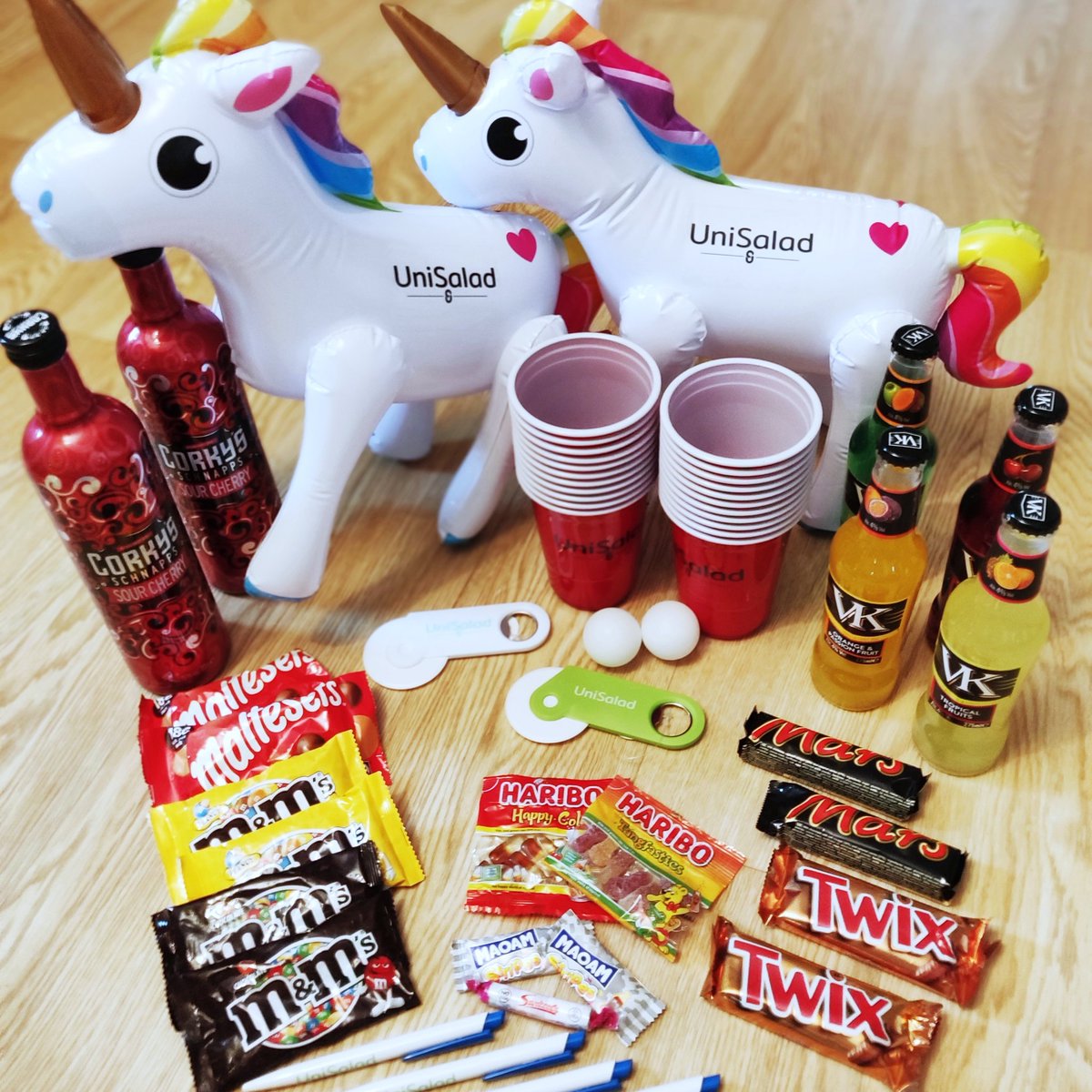 UNISALAD's tweet photo. We're ready for Cardiff uni! (Yes those are inflatables unicorns... Wouldn't you want one?!)

#unisalad #downloadtheapp https://t.co/lQbaSo4ydF