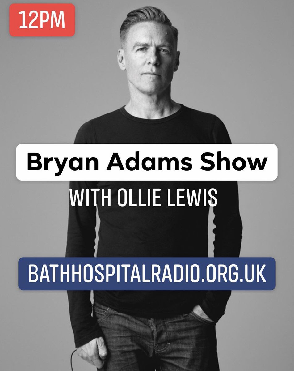 BathSound_Radio's tweet photo. On air at 12pm today... a #LegendsShow on the one and only: #BryanAdams with Ollie Lewis
Tune in @RUHBath and @RNHRDBath on radio channel one or tune in online across the world ๐ https://t.co/jCdIjlTS5x #BathRadio #RUH #RNHRD https://t.co/uqlr2siVlq