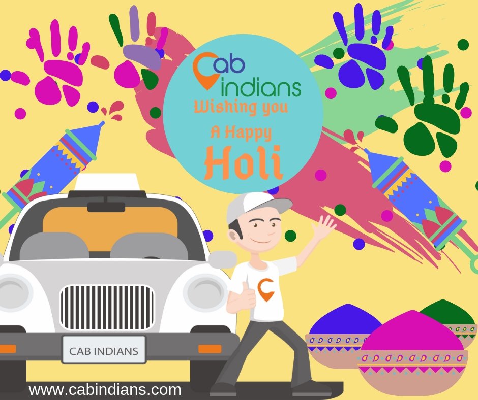CabIndians's tweet photo. Play more, drink less, 
enjoy more, think less. 
Have a cheerful Holi! #HappyHoli #Holi #HappyHoli2019 #ColourfulHoli
#Avoid #Drunk &amp; #Drive Just #bookaCab 
https://t.co/ir2Nb69aiC
Booking Call: 040-4848 4949 
#roadtrip #TravelinCab https://t.co/ByJYTLlBW3