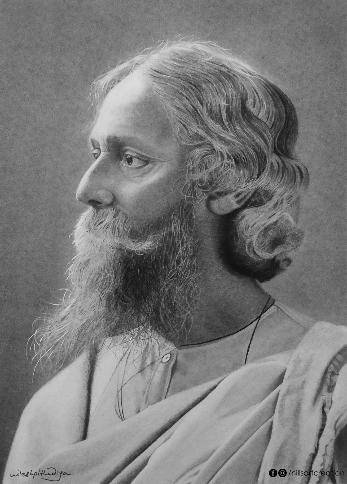 Poetic Vision Pencil Sketch Portrait of Rabindranath Tagore Perfect