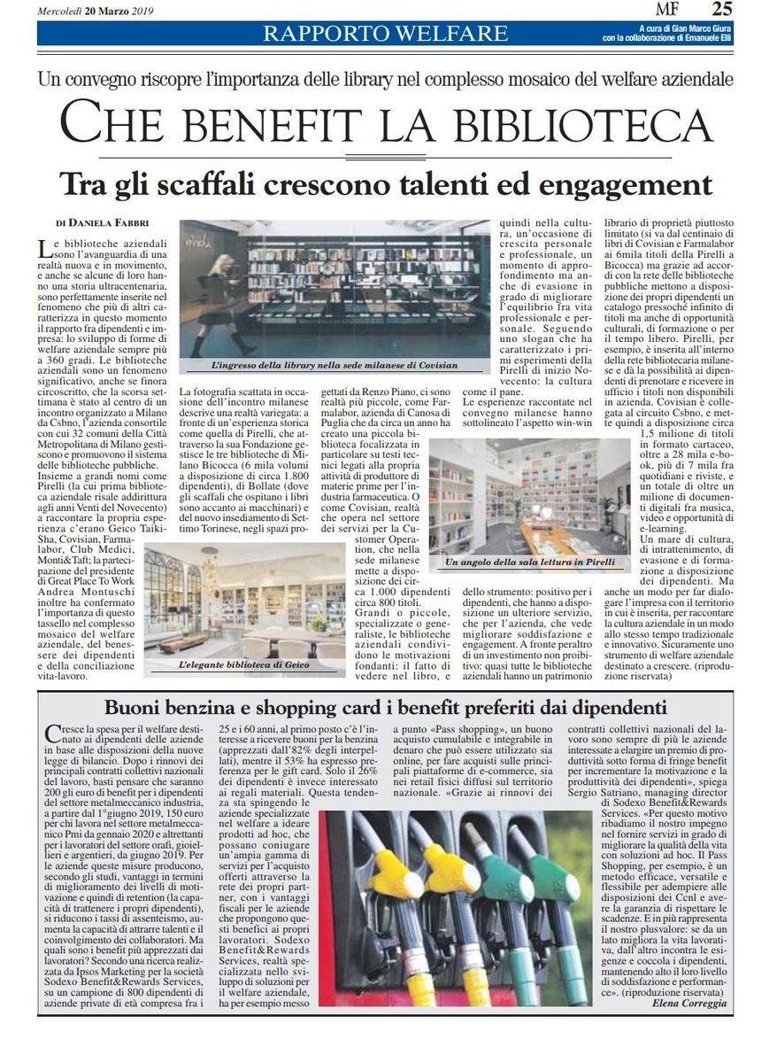 aiwa_welfare's tweet photo. Lo sviluppo di forme di #WelfareAziendale sempre più a 360 gradi: le #BibliotecheAziendali sono ormai l'avanguardia di una nuova realtà in movimento, un altro tassello del benessere dei dipendenti e della #ConciliazioneVitaLavoro!

Lo sapevate? #RassegnaWelfare🗞 #MondoWelfare💡 https://t.co/bGg0aR8lhA