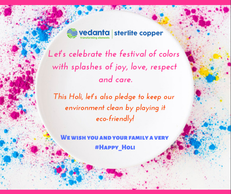 sterlite_copper's tweet photo. Say yes to a Safe Holi! We from the Sterlite Copper family wish you and your family, a happy and vibrant holi :).

#HappyHoli2019 https://t.co/P2N87y0Ou4