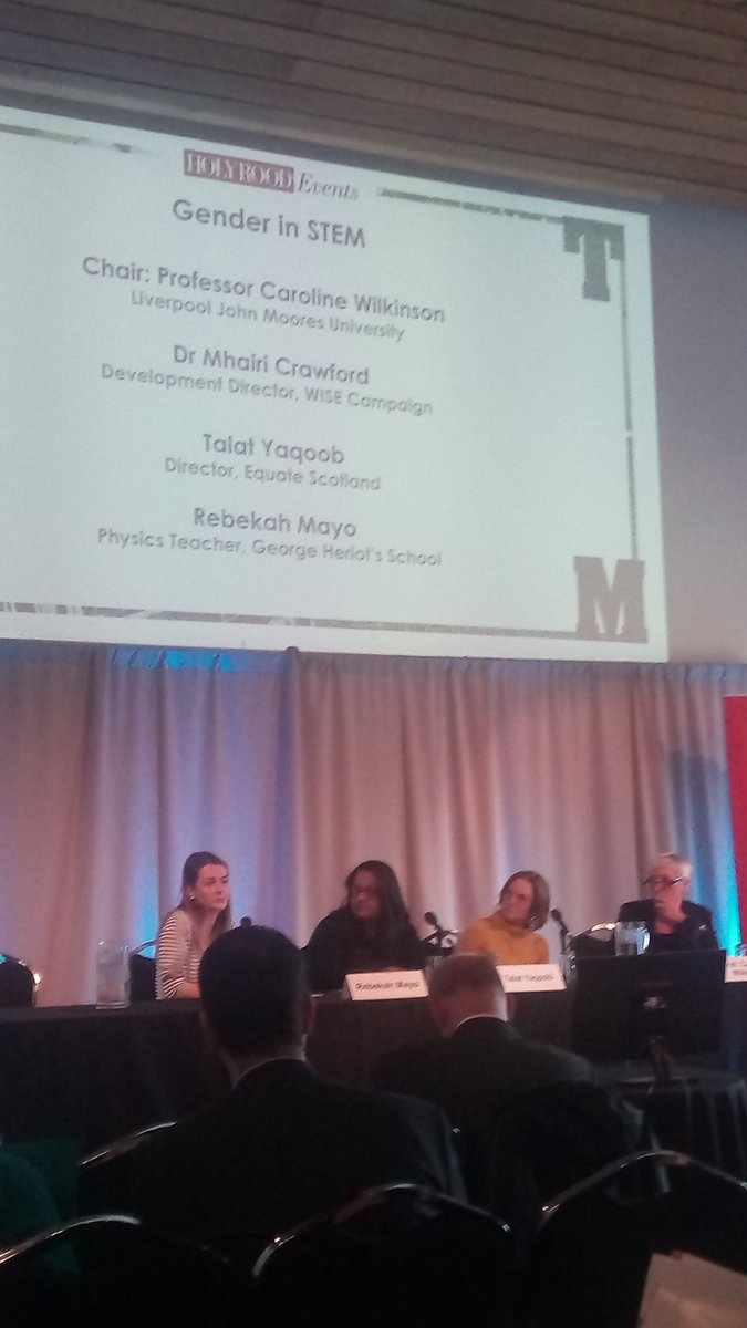 AdFenton's tweet photo. Gender in STEM panel and discussion #stemscot19 @mhairicrawford @thewisecampaign @talatyaqoob @FaceLabLJMU @HolyroodEvents https://t.co/16TdUEcVdK