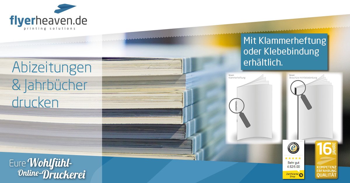 Bald ist es wieder soweit und die #Abizeitungen und #Jahrbücher werden verteilt und sorgen noch in vielen Jahren für tolle Erinnerungen! 😃
Bei uns könnt ihr die erinnerungsreichen Druckprodukte mit Klammerheftung oder Klebebindung drucken lassen.👌
>> bit.ly/2XJd5kl