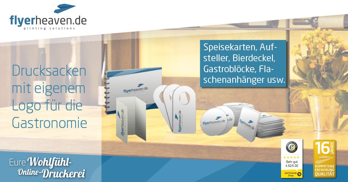 #GASTRONOMIE
Ideal für den Hotel- und Gastronomiebereich: Speisekarten, Bierdeckel, Gastroblöcke, Aufsteller und vieles mehr mit dem eigenen Logo bedrucken lassen. 🙂👍
Jetzt unsere #Drucksachen für Hotel &amp; Gastro entdecken >> bit.ly/2EI4oyc