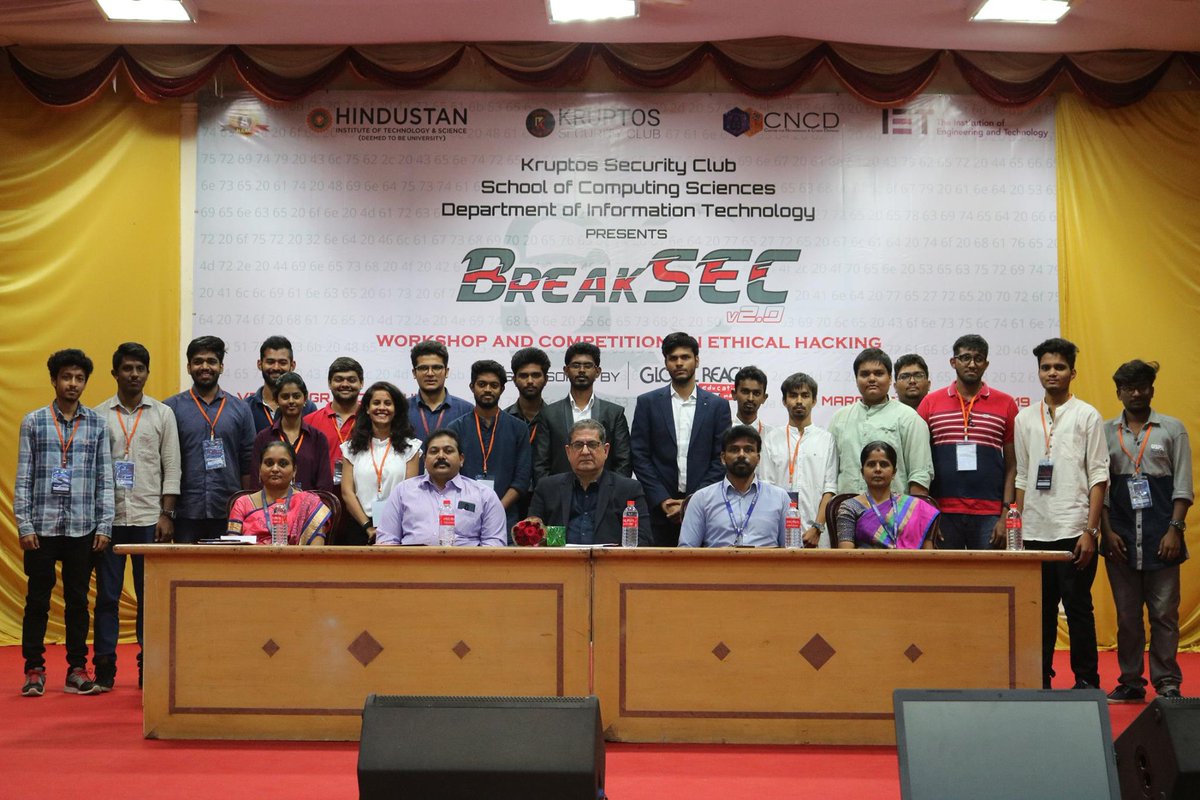 HindustanUni's tweet photo. #BreakSec workshop on Ethical Hacking was conducted by Centre for Networking and Cyber Defense (CNCD) and Department of Information Technology, Hindustan Institute of Technology and Science (HITS), #CNCD #KruptosSecurityClub #HITS #HindustanInstituteofTechnologyandScience https://t.co/gYs481Qy5P