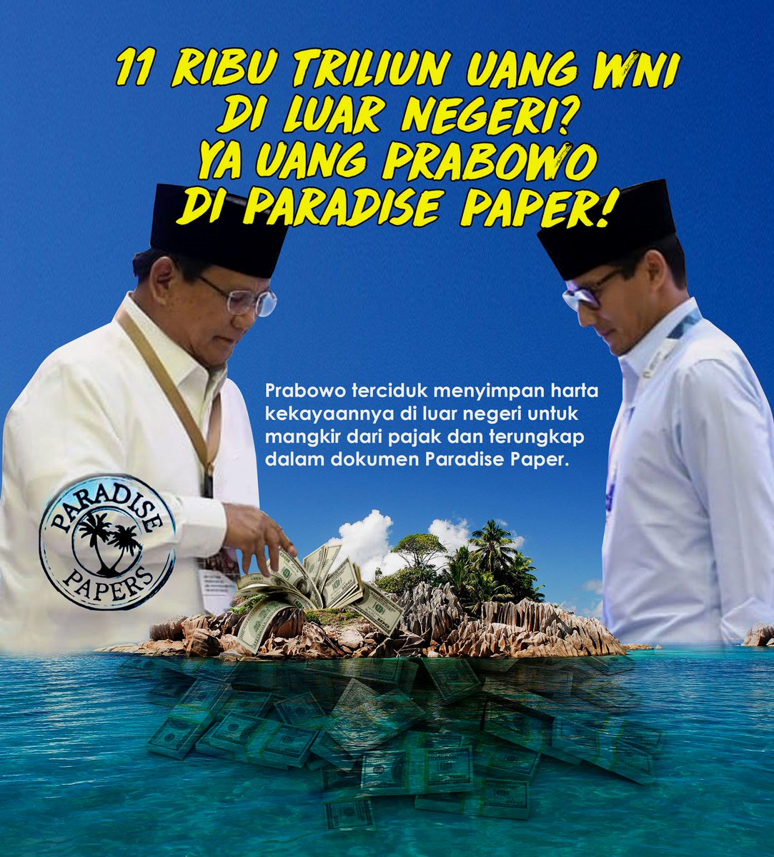 ErlintaH's tweet photo. Prabowo dan pernyataannya soal uang Indonesia sebesar 11 Triliun ada di luar negeri, padahal uang dia mungkin juga salah satunya ada disana. Apa dia pura-pura lupa kalau nama dia diseret oleh Paradise Papers? https://t.co/UeZLpWAPxu    @ermasihotang @fadiahretm @el_coooco @roch https://t.co/Rh3CsCGnjF