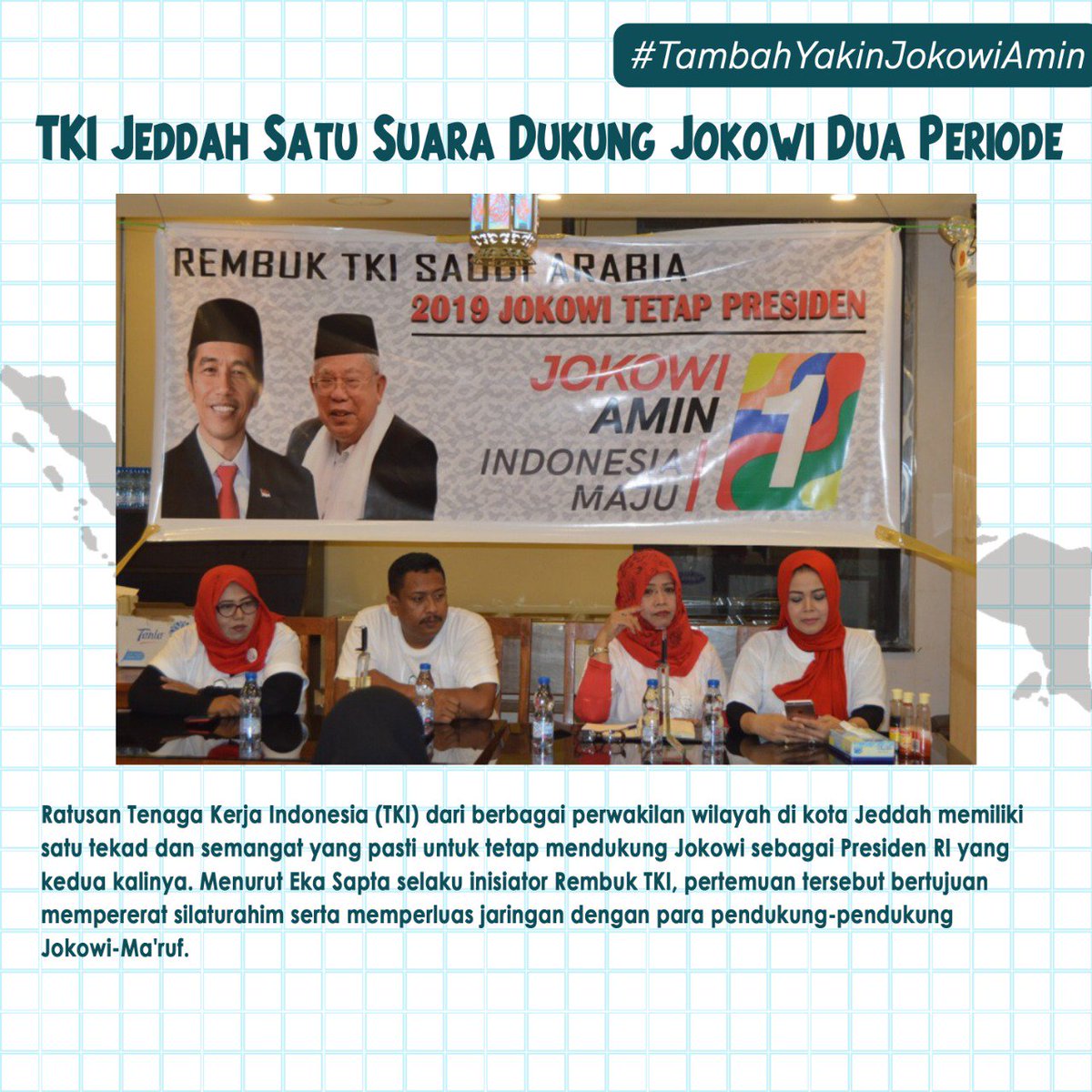 pdipjeruklegi's tweet photo. TKI Jeddah satu suara dukung jokowi Dua Periode.
#TambahYakinJokowiAmin https://t.co/2U6c3g0Ghg