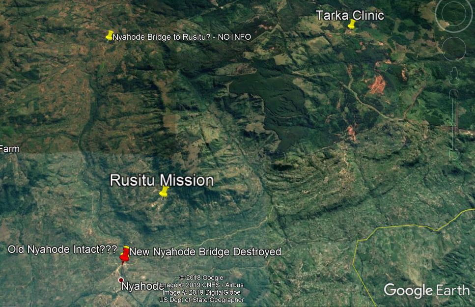 Does anyone have info on damage to roads and bridges between Rusitu Mission and Tarka Clinic, south of Chimanimani town? Looking for pictures and description of location if possible.
#Crowdsource 
#CycloneIdaiZW