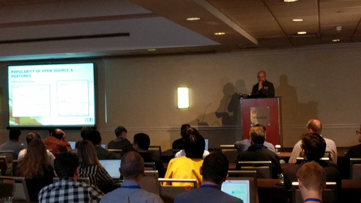PostgresWorld's tweet image. @MarcLinster presenting on the growth of #postgres at #PostgresConf