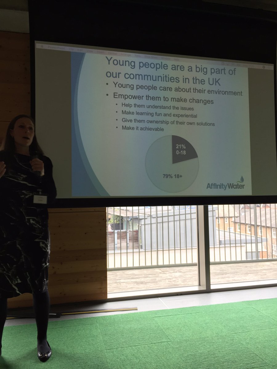 Waterwise's tweet photo. ‘21% of the UK population are young people and they do care about the environment. We need to empower them to make changes’ - Hannah @AffinityWater #WaterwiseConference2019 https://t.co/sMxfPMRLg8