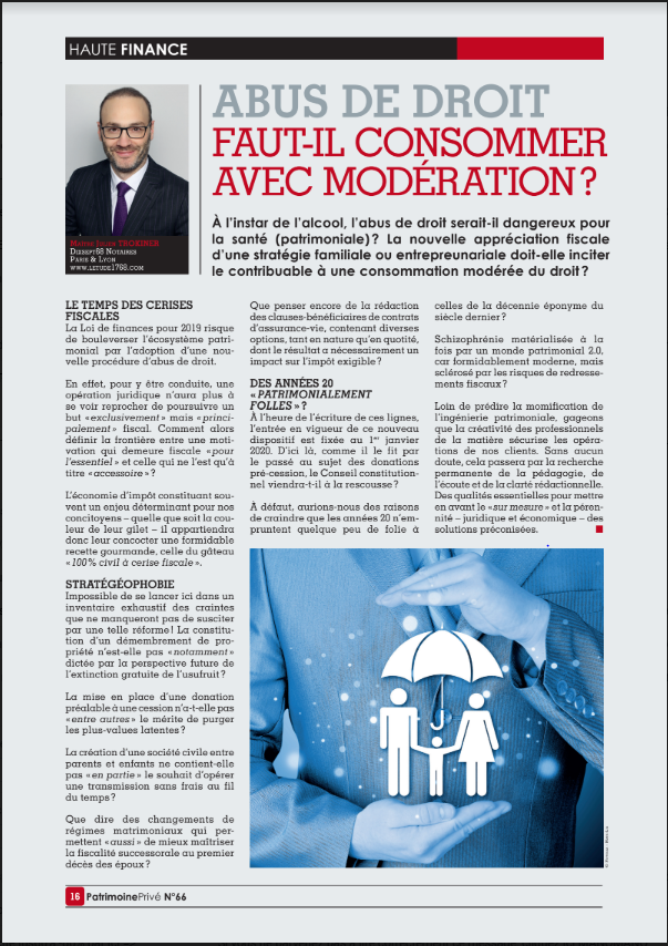 1768Notaires's tweet photo. L’Abus de droit, dangereux pour la santé : à consommer avec modération ? 
Un article de @JulienTrokiner dans la revue @PatrimoinePrive https://t.co/2mfxusXejU
