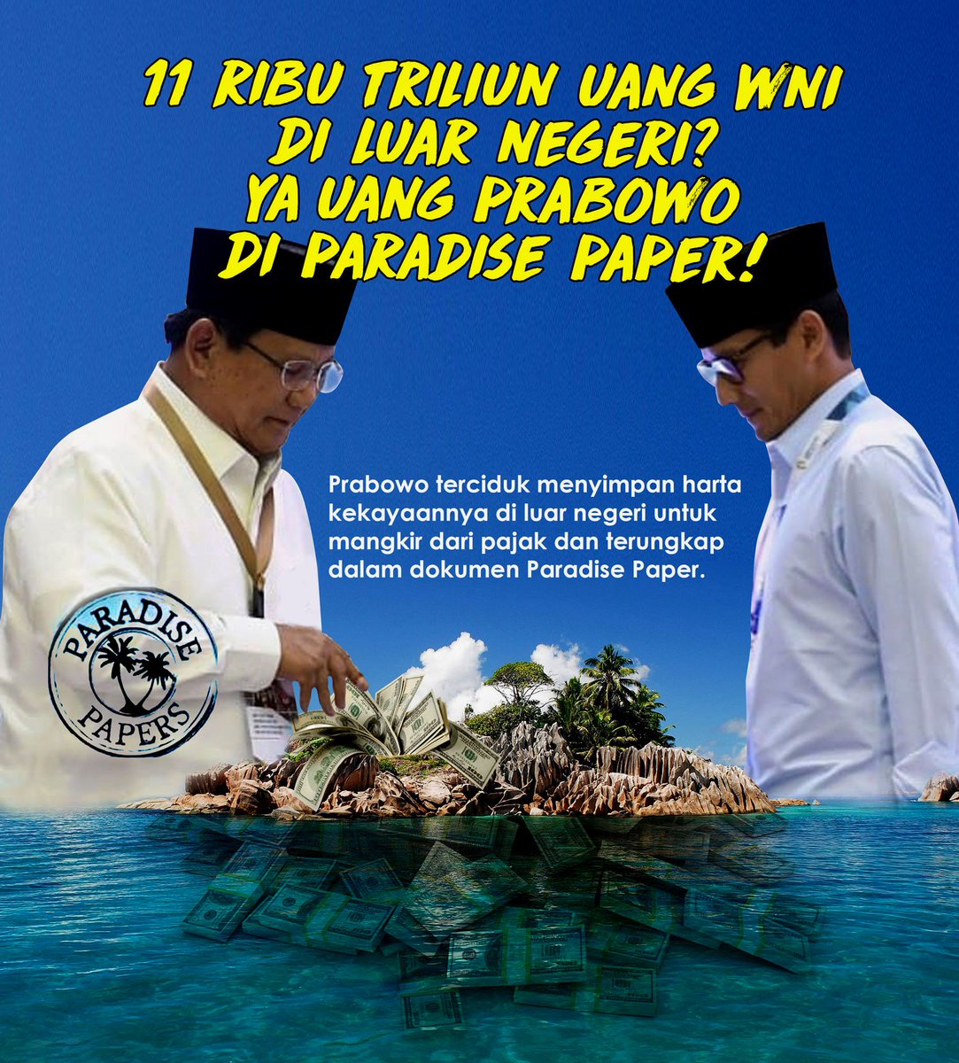 JuliantiZulfa's tweet photo. Lihat saja, omongan bagus, janjinya manis, tapi namanya? Kesebut di paradise Papers. Artinya apa? Prabowo sendiri enggan nyimpen duit di Indonesia. Dia sendiri yang justru yang buat negeri ini jatuh miskin karena enggan bayar pajak dan uangnya dilarikan k https://t.co/nWVO6nreaW https://t.co/bOOununlSD