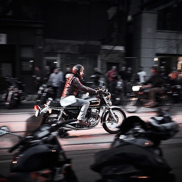 Sometimes we’re a blur 3/3 and we still catch the spotlight. 
The way the streetcar and car lights illuminated the scene from this angle made it look like the rider was in the spotlight.  I simply enhanced the difference by vignetting the background more… ift.tt/2CtteS5