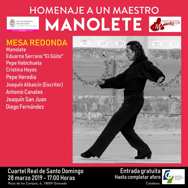 Dentro del ciclo "Homenaje a Manolete" se celebrará una mesa redonda para hablar de la vida y trayectoria del maestro. 👥🗨 Tendrá lugar el jueves 28 en el Cuarto Real de Santo Domingo (Plaza de los Campos, 6 , Granada), a las 17:00h.👏

Más info 👉 bit.ly/MesaRedondaMan…