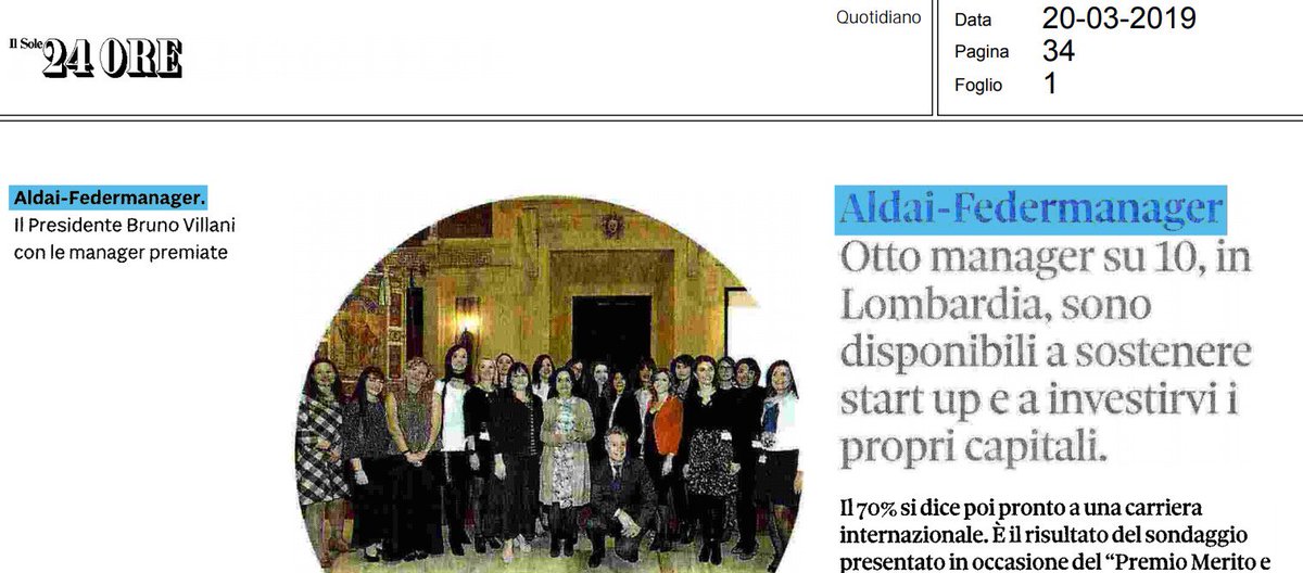 FondaPoliMi's tweet photo. Otto donne manager su dieci sono disponibili in @RegLombardia a sostenere #startup e a investire i propri capitali. A dirlo il sondaggio presentato durante la premiazione di #MeritoTalento2019 di @ALDAI_Mi con @ManuPizzagalli.
La notizia su @sole24ore
https://t.co/gJjw2IRynw https://t.co/7cZpC1bSxq