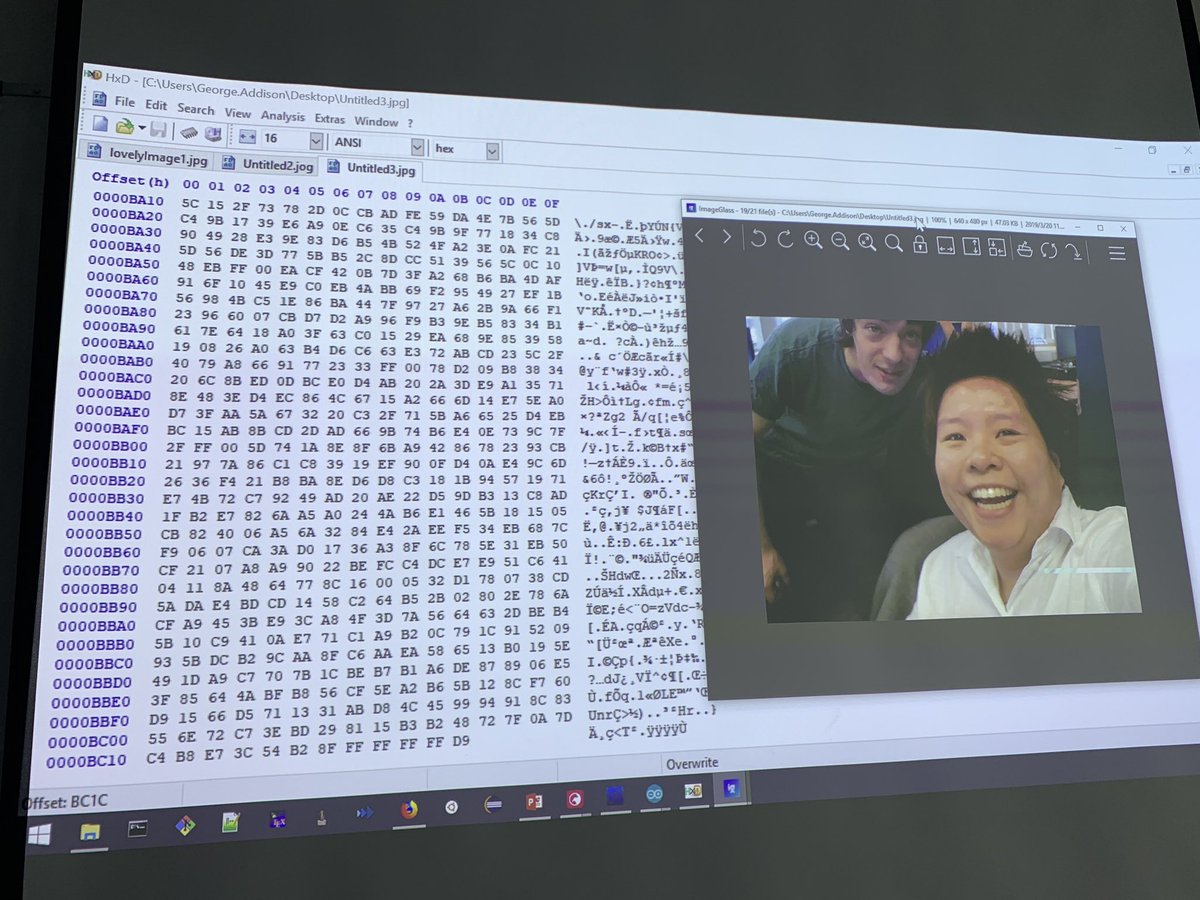 elmosmoe's tweet photo. Just took a selfie with the UBO satellite I built! The data transmitted on the left, the resulting image on the right! Me and George from @SatAppsCatapult at the @SoX_SA #DataFest19 #DataFringe @DataFest_ event today! #DataTogether #InternationalDayOfHappiness #geekingout https://t.co/mV4PKbHbZS