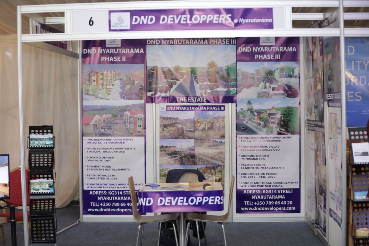 ThePropertyand2's tweet photo. "We are so excited to be here today! It's our second time here at the #PropertyandHomeShow! We provide affordable houses in prime areas of #Kigali, Nyarutarama, and this is THE place to be to get  good offers," says one of our exhibitors, DND Triangle Developers Ltd. | #RwOT https://t.co/KGJRocfBPE