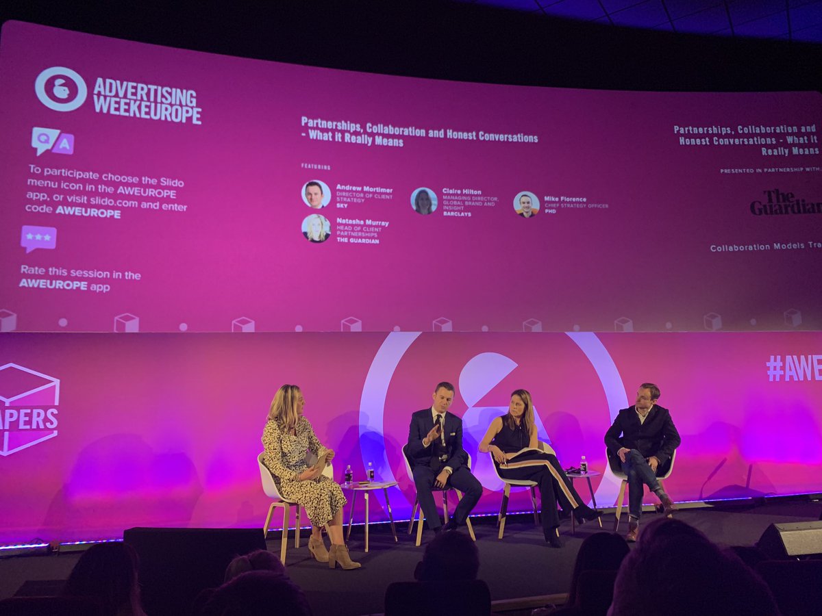 Discussing how to add real value to our partnerships through honest collaboration this morning at <a href="/AWEurope_/">Advertising Week Europe</a> with <a href="/ClaireHilton01/">Claire Hilton</a> <a href="/MrLoFlo/">mike florence</a> <a href="/frickermurray/">Natasha Murray</a> #AWEUROPE