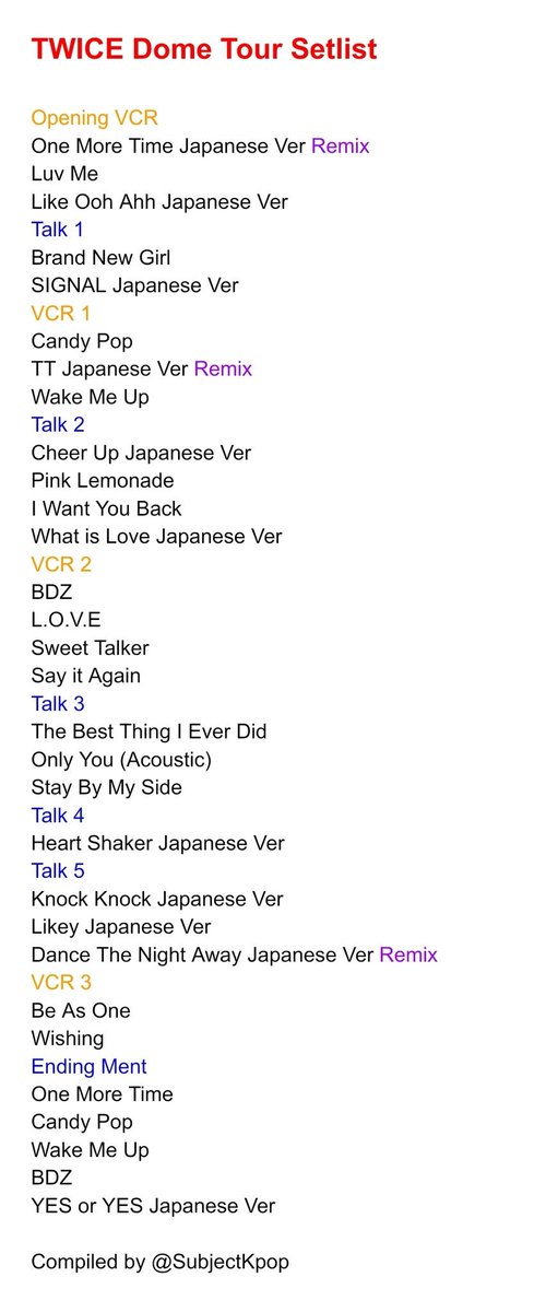 SubjectKpop's tweet photo. #TWICEDOMETOUR2019 Full Setlist 

They performed so well (especially live) for a good 2 hours 30 minutes 👏 #Dreamday https://t.co/j6s0xFcuw6