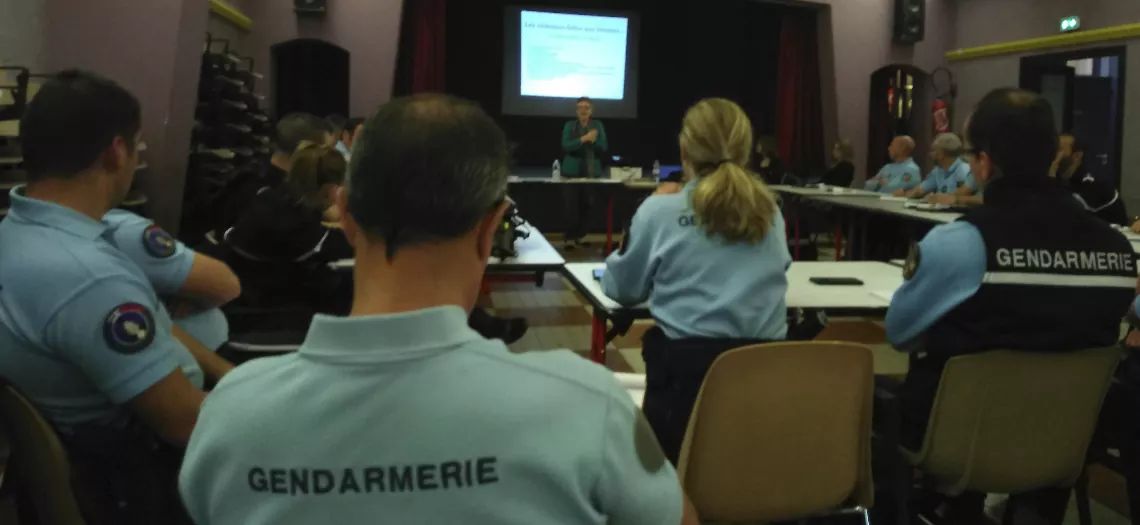 Gendarmerie_007's tweet image. [violences faites aux femmes 2/5] 
Tout au long de l&apos;année, les gendarmes ardéchois participent à des formations dispensées par le CIDFF07 et l&apos;AMAV07. 
100 gendarmes formés en 2018, dispositif reconduit en 2019 afin d&apos;améliorer la prise en compte des victimes. 
#LibérerLaParole
