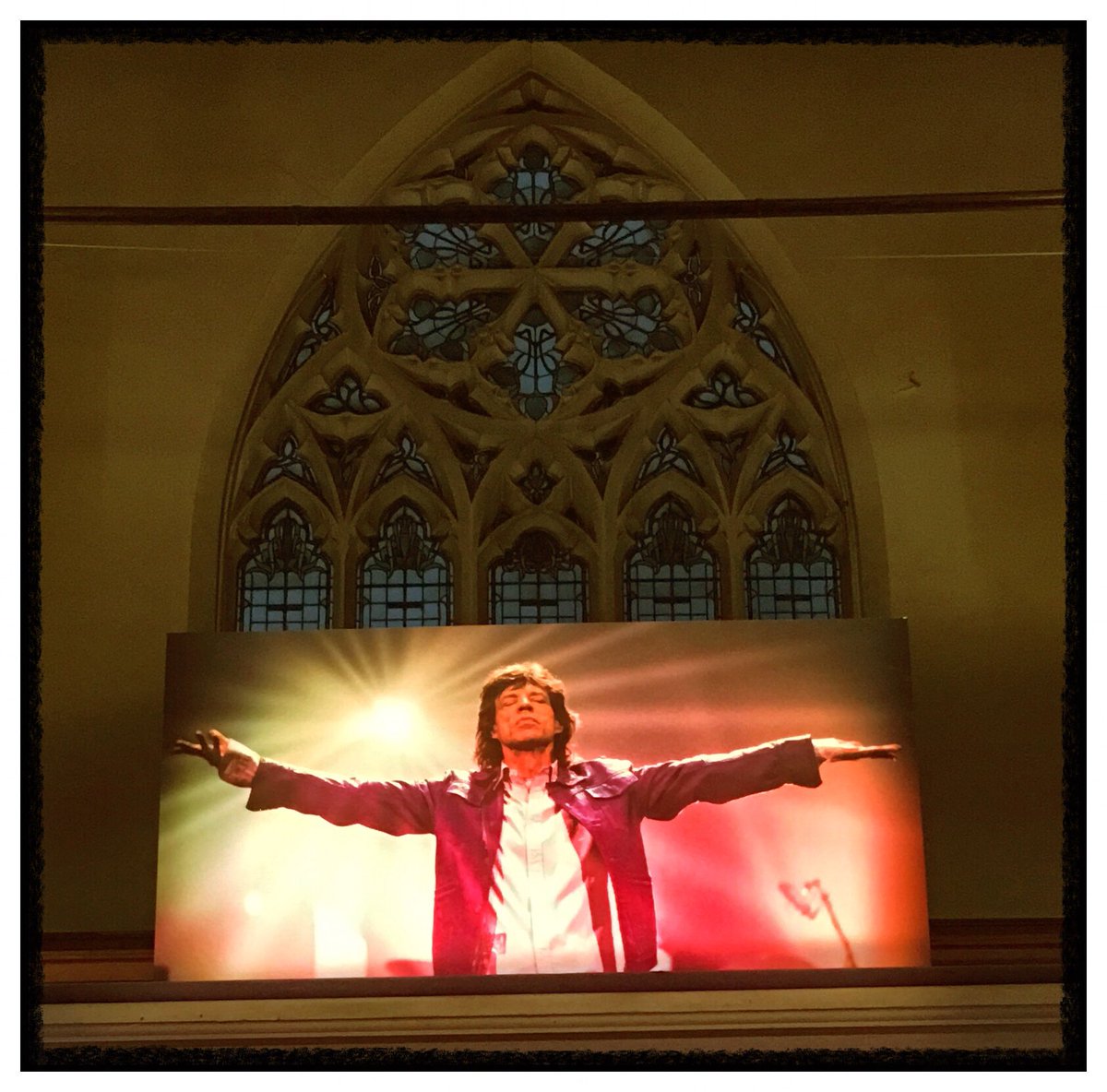 DannyClifford's tweet photo. The god like pose from #MickJagger #Rollingstones on display at my exhibition I think I took this in either #Denver or #Arizona I know our AMZAZING, GENIUS curator #AlexanderRosenberg will know! He remembers everything as well producing this stunning show #hampstead #exhibition https://t.co/qXjq9ROHLg