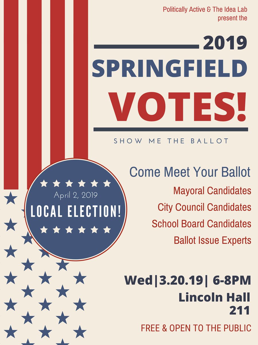 sneakinabook's tweet photo. Hey @officialSPS seniors, will next Tuesday's election be the first time you vote? Be ready, come check out the candidate and ballot issues tonight from 6-8 @OTCedu Lincoln Hall #SpringfieldVotes https://t.co/1RgG6gSSSc