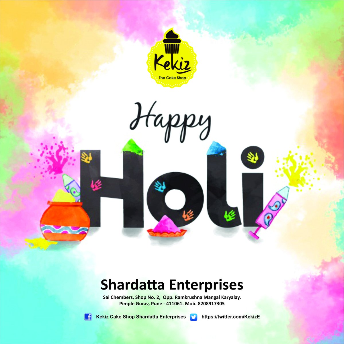 KekizE's tweet photo. Happy Holi - Holi is the day to express love with colors,
It is a time to show affection.
All the colors that are on you are of love !
#KekizCake Shop
#Shardatta Enterprises https://t.co/l7sZMtyBQq