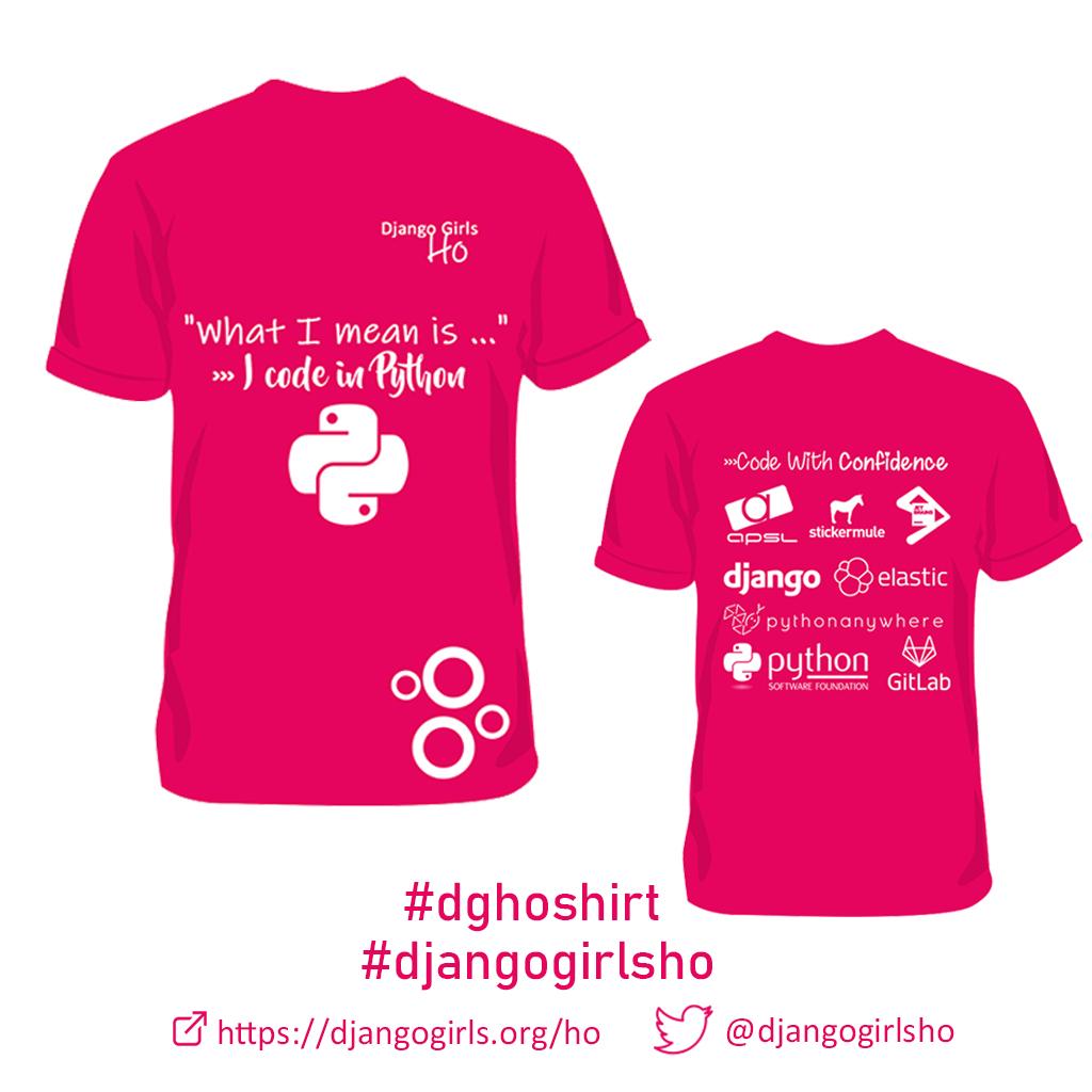 djangogirlsho's tweet photo. Today we are super excited 🥳 to #unveil our shirts designed by @PlasmaDray. Great #thanks to our sponsors, all our #mentees &amp; #coaches will be rocking this outfits: @apsl_web @stickermule @jetbrains @djangoproject @elastic @pythonanywhere @ThePSF @gitlab #djangogirlsho https://t.co/Pewk9t6vI2