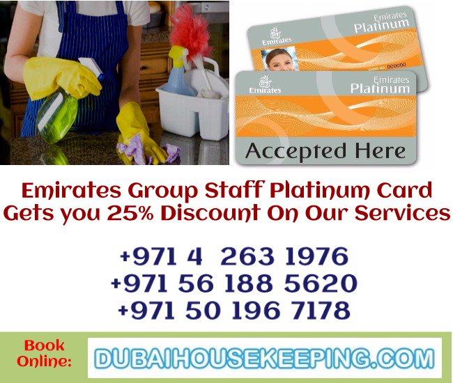 DubaiHousekeep's tweet photo. We welcome Emirates Group Platinum Card holders to avail special discount of 25% on all services.
Book online or Call / Text / Whatsapp at 056 188 5620 / 050 196 7178 or 04 263 1976 to schedule your service.
#emiratesgroupstaffplatinumcard #ekcrew #emiratescrewlife #emiratesgroup https://t.co/TrQHhYhFxg