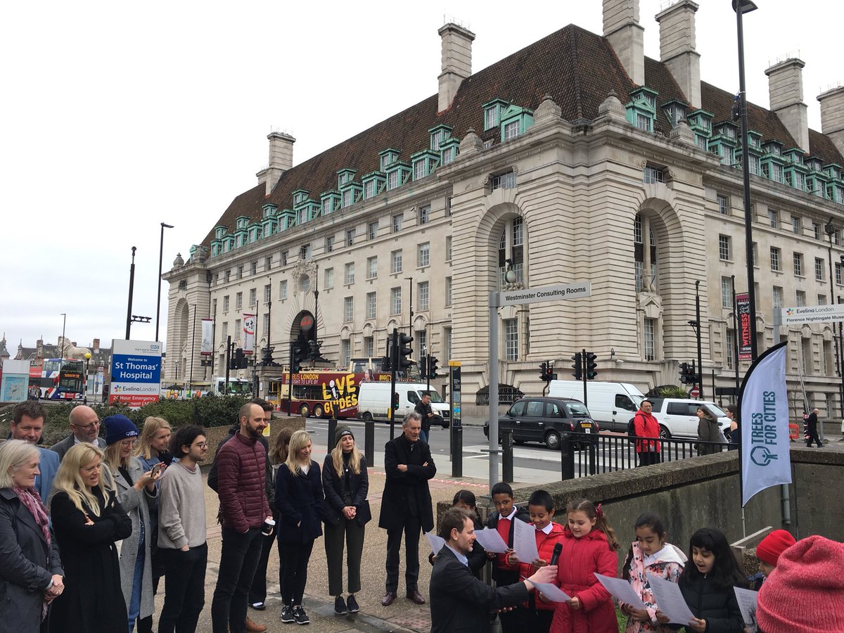 LDN_environment's tweet photo. Great to join @TreesforCities today at their millionth tree planting! What a brilliant achievement. We look forward to working together to plant thousands more trees across London. 
Michael Palin &amp; @PattiHarris planted an Elm and pupils from Dormers Wells planted a Hawthorn https://t.co/N0cUIhYtzW