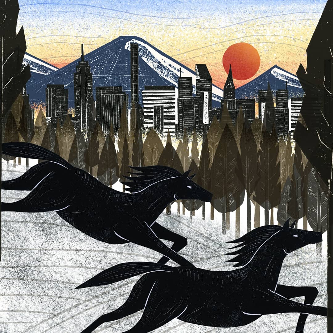 Speak_Volumes's tweet photo. Winter Horses by Uday Thapa Magar ❄️🐎 Commissioned for #BreakingNewGround19, celebrating illustrators of colour. This image contains a range of influences (explained in pic 2) #illustration #reflectingrealities
Read the Breaking New Ground booklet now at https://t.co/KPui35PzHp https://t.co/WCNEHT7n4U