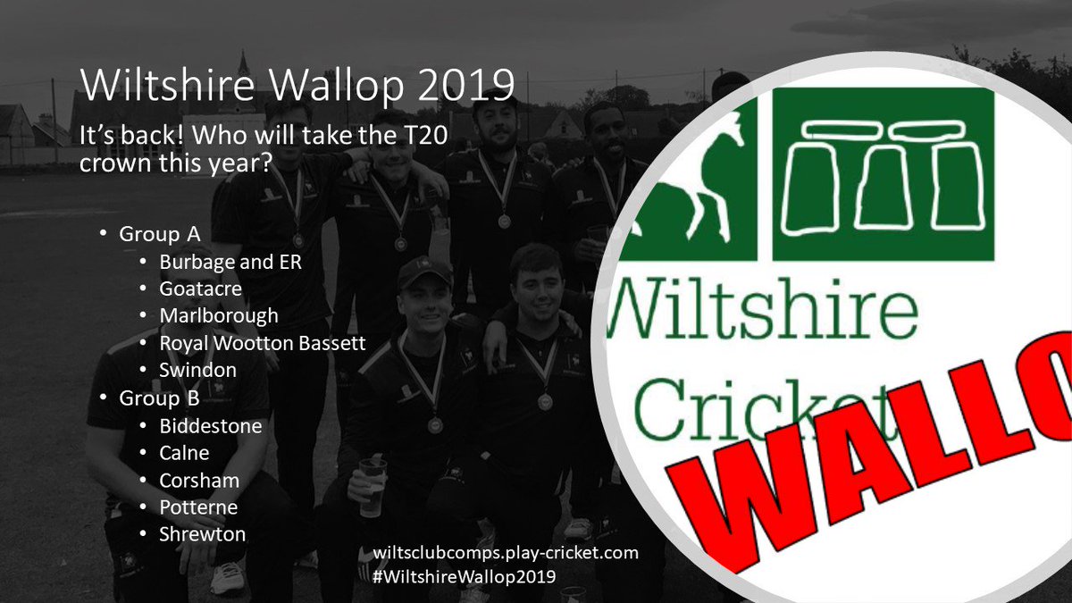 🏏 Wiltshire Wallop 2019 formats confirmed...
10 teams will compete in the 2019 Wiltshire Wallop competition, with the aim being to be crowned the Wiltshire T20 champions!
➡️ wiltshirecricket.co.uk/news/wiltshire…