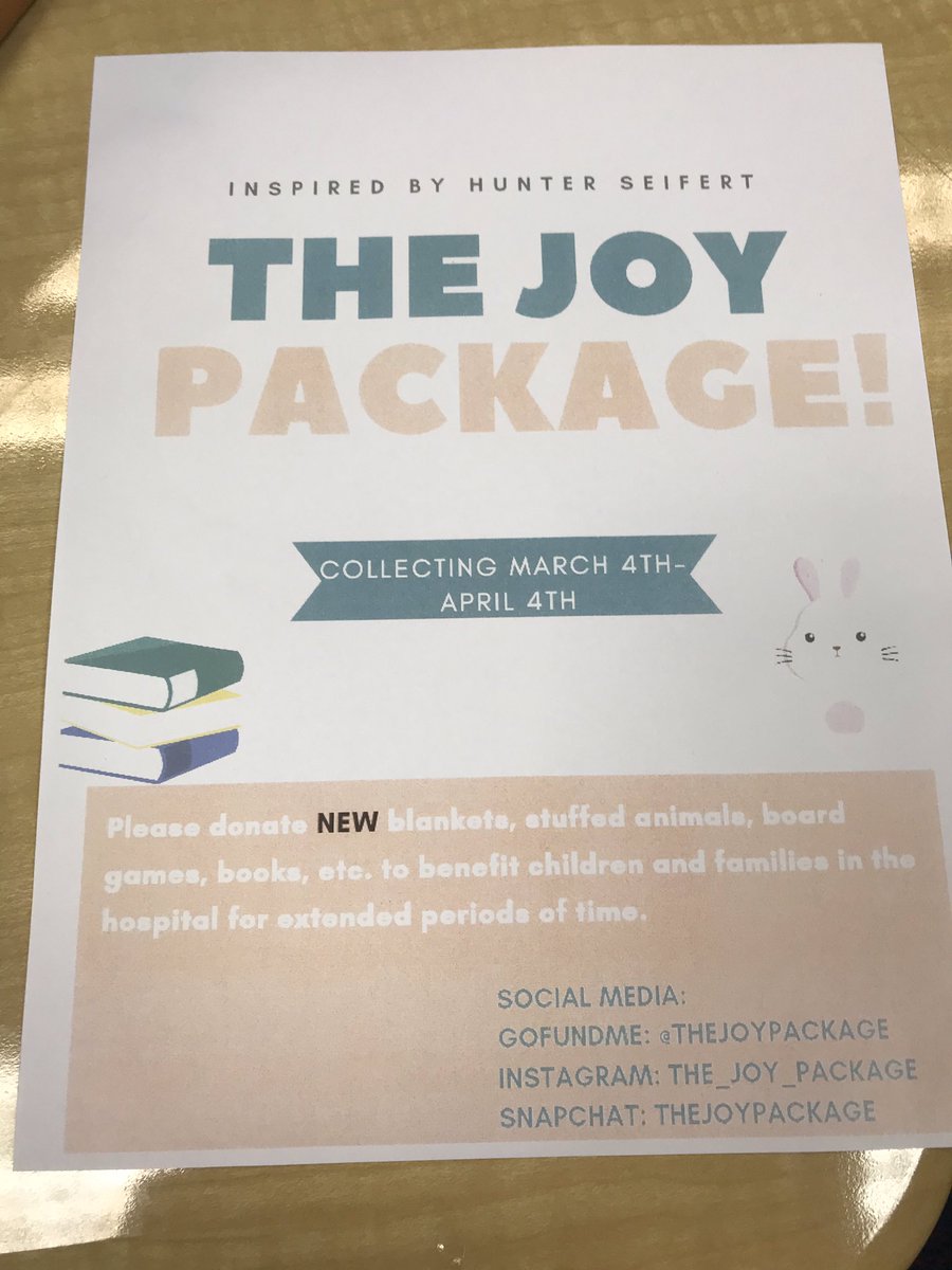 CenturyStuco's tweet photo. Please help bring blankets, stuffed animals, books, and board games for children/families in the hospital! We will be collecting until April 4rd! Look for the big blue donation bin! This is in honor of Hunter Seifert who lost his battle to cancer earlier this year! https://t.co/0f2ZSFBpm4