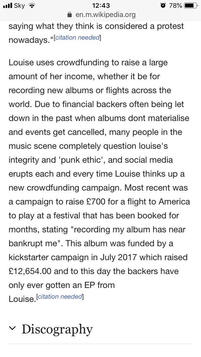 Tenplusonerock's tweet photo. @LouiseDistras. Even Wikipedia is questioning your ethics now . The truth deserves to come out 🙂🙂 https://t.co/QCkN4f3r04