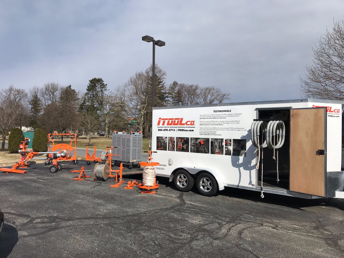 itoolco's tweet image. We travel the country all year, but few things make us quite as happy as setting up the iTOOLco demo trailer on a beautiful #FirstDayofSpring! #electricalcontractor #wirepulling #cablepulling