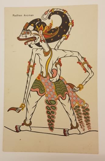 AsianLibraryNL's tweet photo. One out of a set of eleven print cards [briefkaart] featuring various wayang characters/ Published by H. van Ingen, Soerabaia, c. 1920s or 1930s. Or. 27.624 #asianlibrary @ubleiden https://t.co/a6APIPAXI5