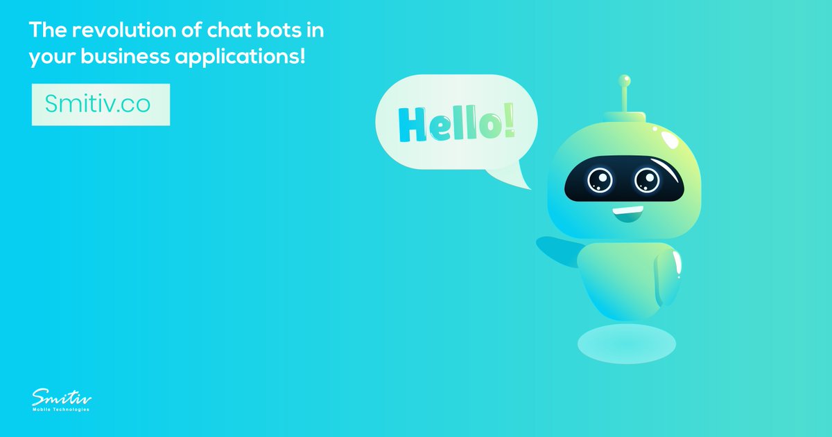 smitivco's tweet photo. AI #chatbots help #businesses to retain and entertain the users easily. peerbits is the top chatbot #application #developer company for facebook, slack and microsoft bots. +65 9389 6099 hello@smitiv.co https://t.co/hpI9QoQx5l