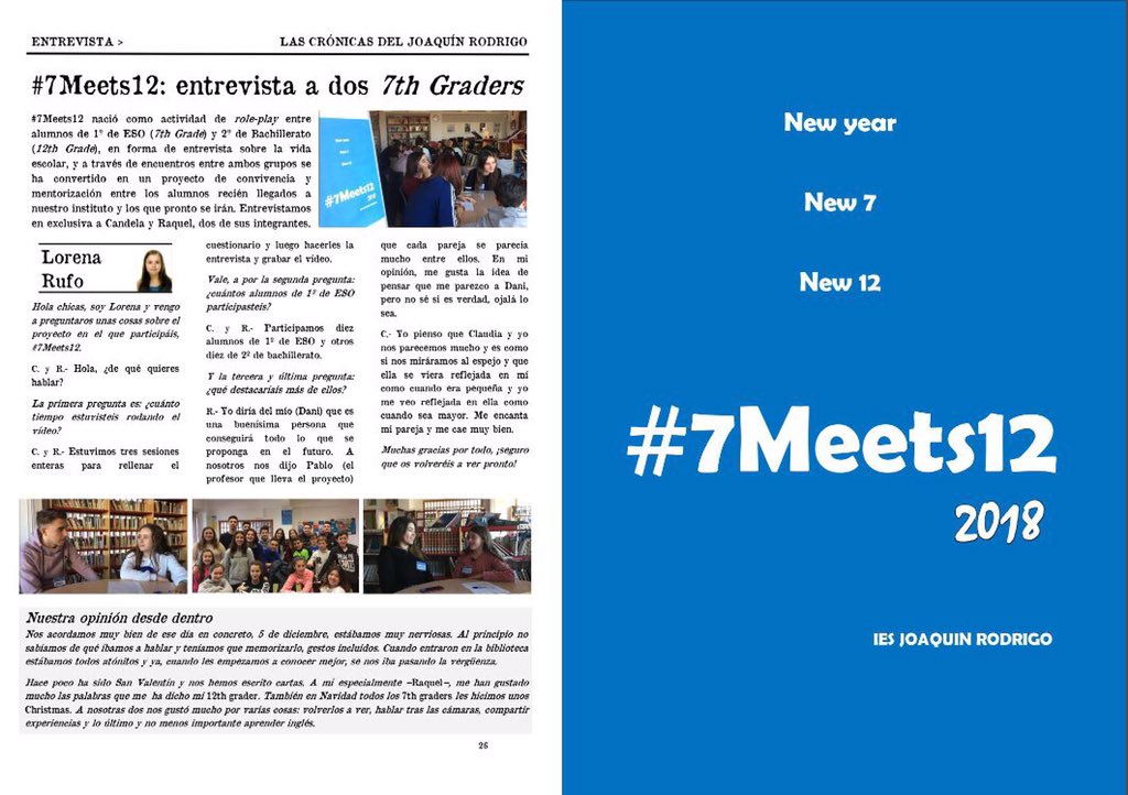 ijoaquinrodrigo's tweet photo. Aprovechamos la celebración del encuentro #7Meets12 #TriviaNoon para emplazaros a leer la entrevista publicada en #LasCrónicasDelJoaquínRodrigo a dos de nuestras #7thGraders. #joaquinrodriguismo ¡Y aquí el número completo! https://t.co/p1GKYW11CY https://t.co/xn0l2zqHzw