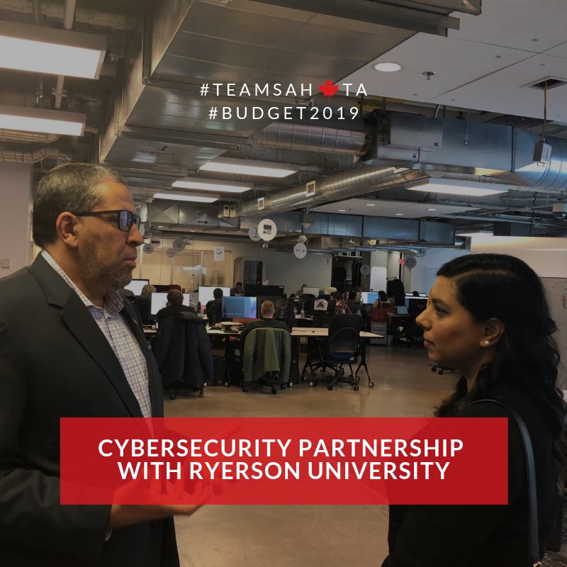 rubysahotalib's tweet photo. As growth in the digital economy continues, cyber security becomes a priority. #Budget2019 is looking to support university-affiliated cyber and information security centres, like @RyersonU’s Cybersecure Catalyst in Brampton, to lead in research, innovation &amp; talent development. https://t.co/A0AYfJ6dCo