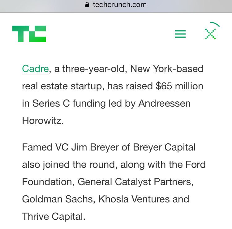  https://techcrunch.com/2017/06/06/cadre-collects-65-million-in-series-c-funding/Coincidentally, Chao’s meeting with Khosla occurred shortly after his firm and her brother in law’s firm, Breyer Capital, invested in a $65M round for Kushner brothers’ Cadre. (31)