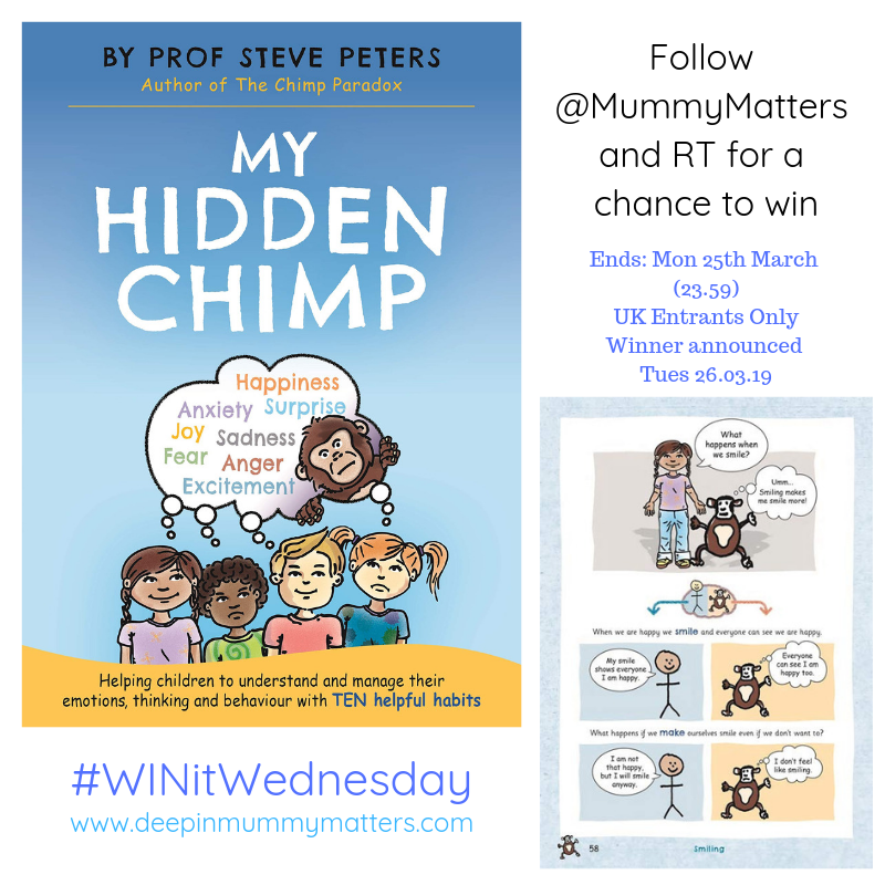 Here's your chance to win a copy of My Hidden Chimp to help your kids with their emotions.  To enter: follow <a href="/MummyMatters/">Sabina</a> and RT this tweet.  UK entrants only.  Giveaway closes Monday 25.03.19 23.59, winner to be announced on Tuesday 26.03.19.  Good luck x #WinItWednesday #Win