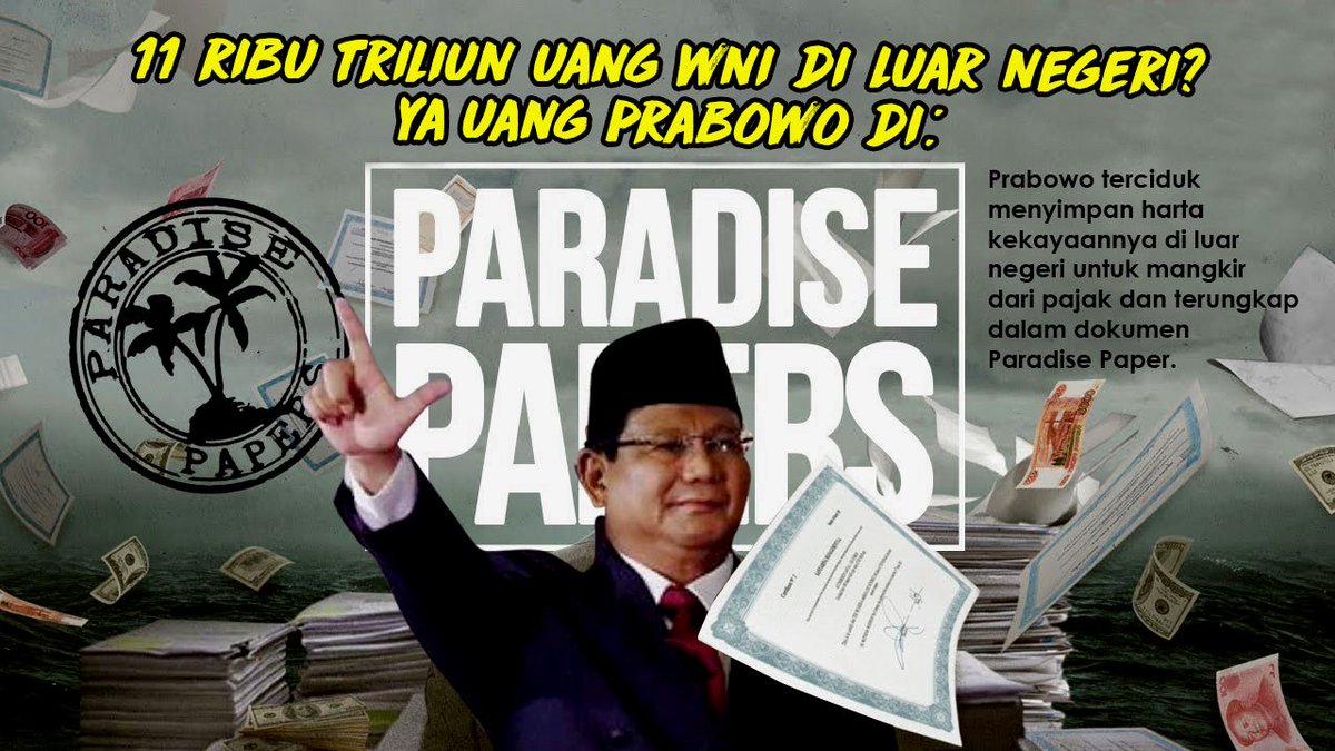 AdiImmortality's tweet photo. Pak Prabowo ini suka sekali mengungkit uang Indonesia yang ada di luar negeri. Padahal dia juga dicurigai soal uangnya yang masuk ke dalam daftar Paradise Papershttps://youtu.be/oVZ8p0XoTZQ    @bro_sarunger @asep1965 @JayBaraya @Belarahmawati01 @Rujendro https://t.co/bYG8WidLfq