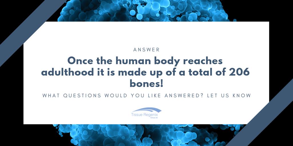 A: Once the human body reaches adulthood it is made up of 206 bones. Click the article below from <a href="/mnt/">Medical News Today</a> to find out all you need to know about bones.
medicalnewstoday.com/articles/32044…
#WisdomWednesday #biotech #tissueregenix